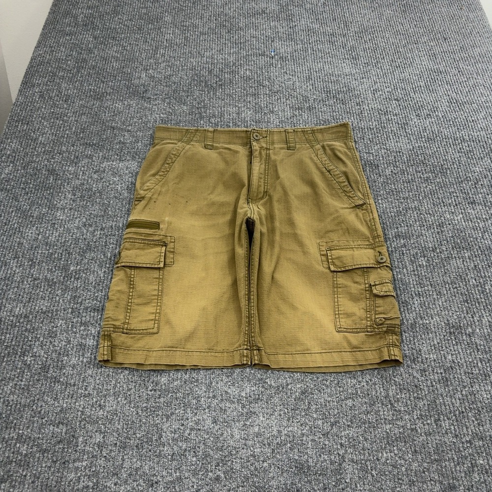 WearFirst Cargo Shorts Men 34 Brown Cotton Spandex Ripstop Tactical Utility Gorp